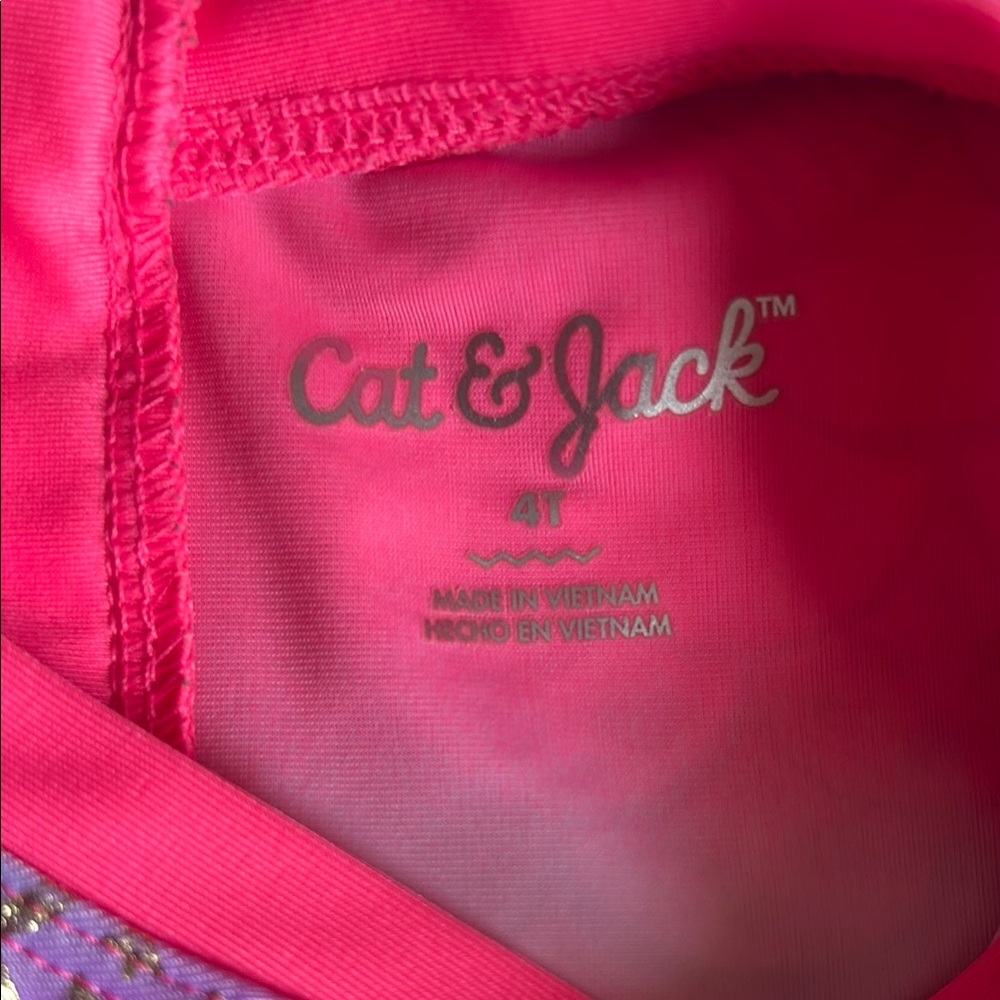 Cat & Jack Pink and Purple Rashguard Swimsuit 4T - Picture 2 of 4